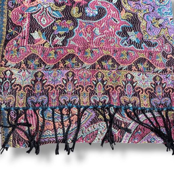 Modern Expressions Scarf Colorful Paisley Woven Shawl Wrap Fringe Detail Boho - Picture 4 of 10